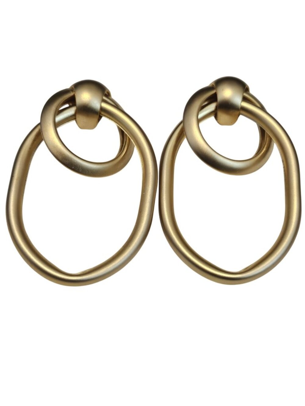 Brushed Gold Tone Double Ringed Pierced 2.5" Drop Earrings